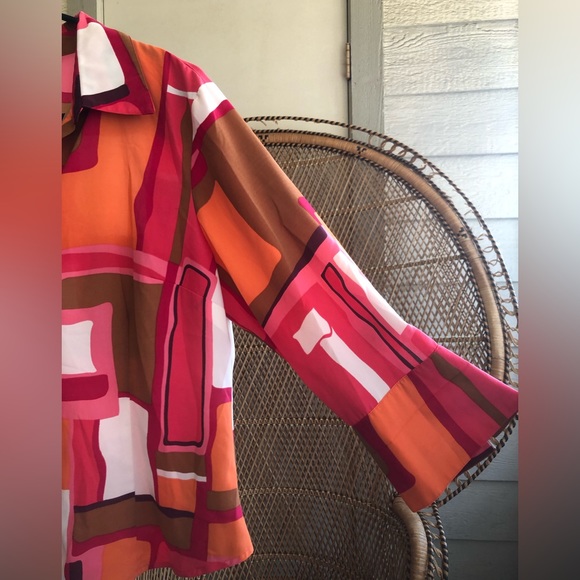 Vintage Geometric Funky Retro Kathy Che Button Up Long Sleeve Top Size 12 - Picture 4 of 7